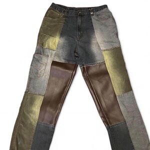Vintage Phat Farm Y2K Baggy Patchwork Denim and Faux Leather Jeans